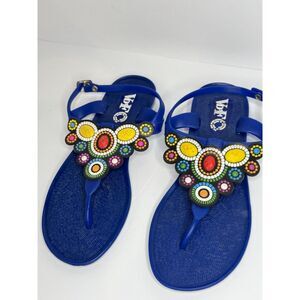 VD'F Blue Jelly Sandals Jeweled Boho Flip Flops Italy Design